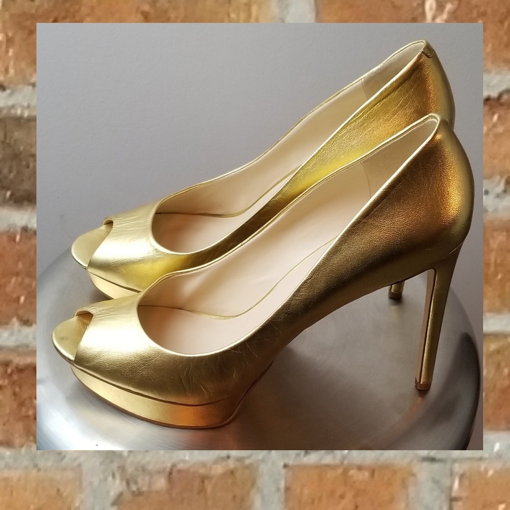 Nine West Women's Gold Platform Peep Toe Heel
